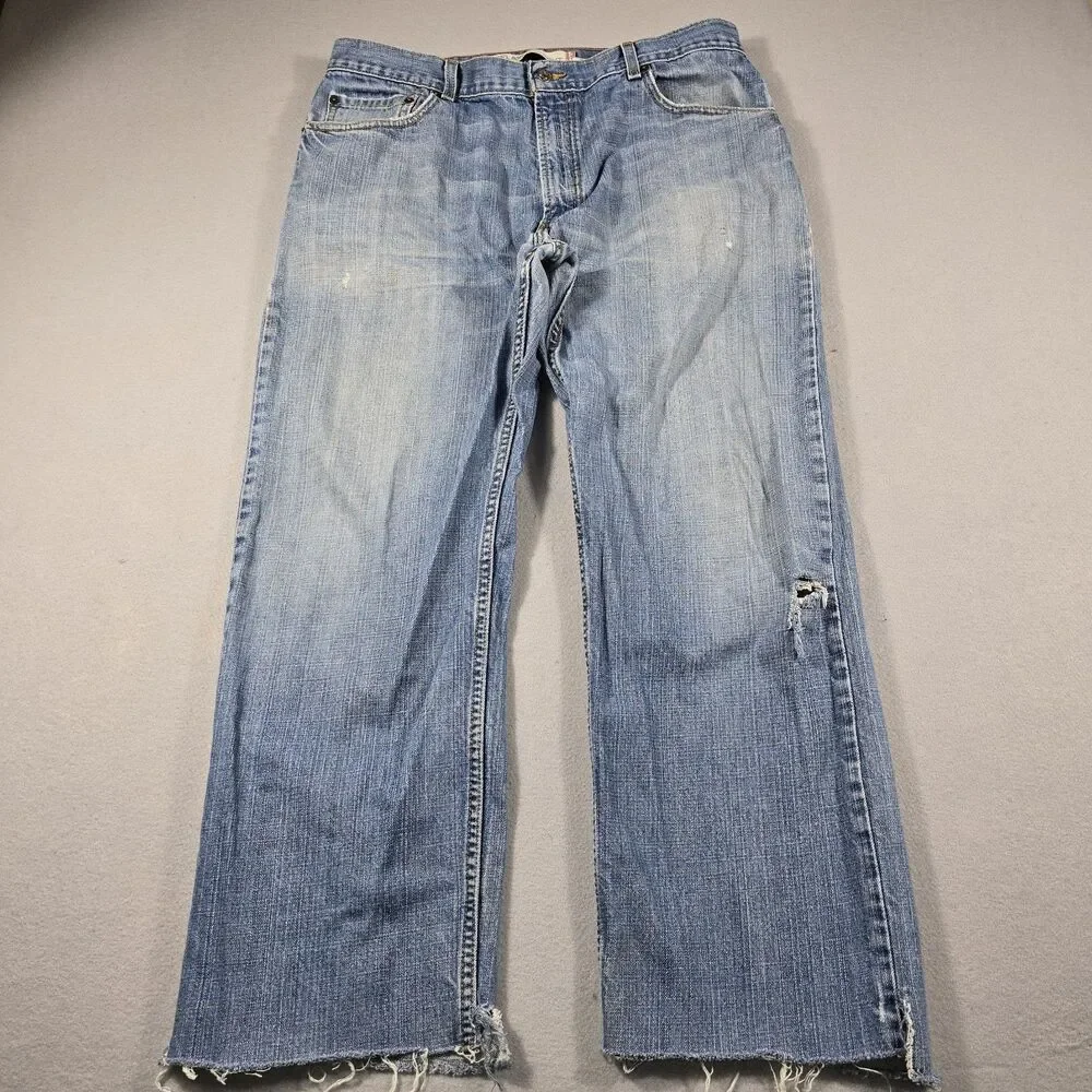 Levi's Jeans Mens 36x30 Blue 559‎ Relaxed Straight Cut Off Raw Hem Distressed